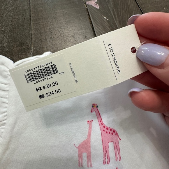 JANIE AND JACK NWT White Bodysuit Short Ruffle Sleeves Size 6-12M Pink Giraffes - Picture 3 of 6